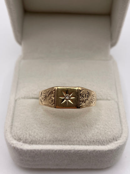 9ct gold diamond signet ring