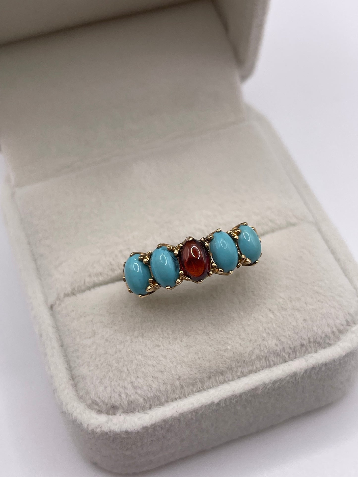 9ct gold garnet and turquoise ring