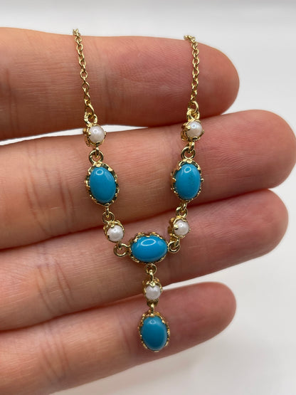 9ct gold turquoise and pearl necklace