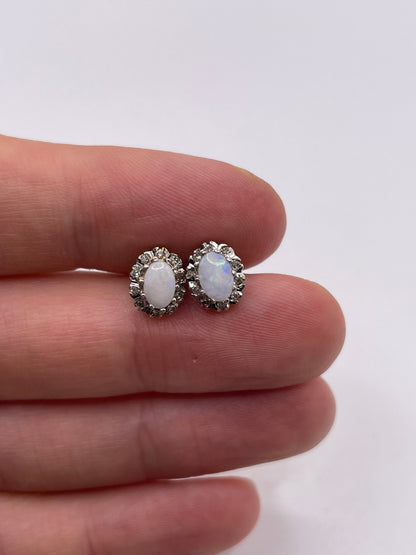 9ct gold opal and diamond earrings