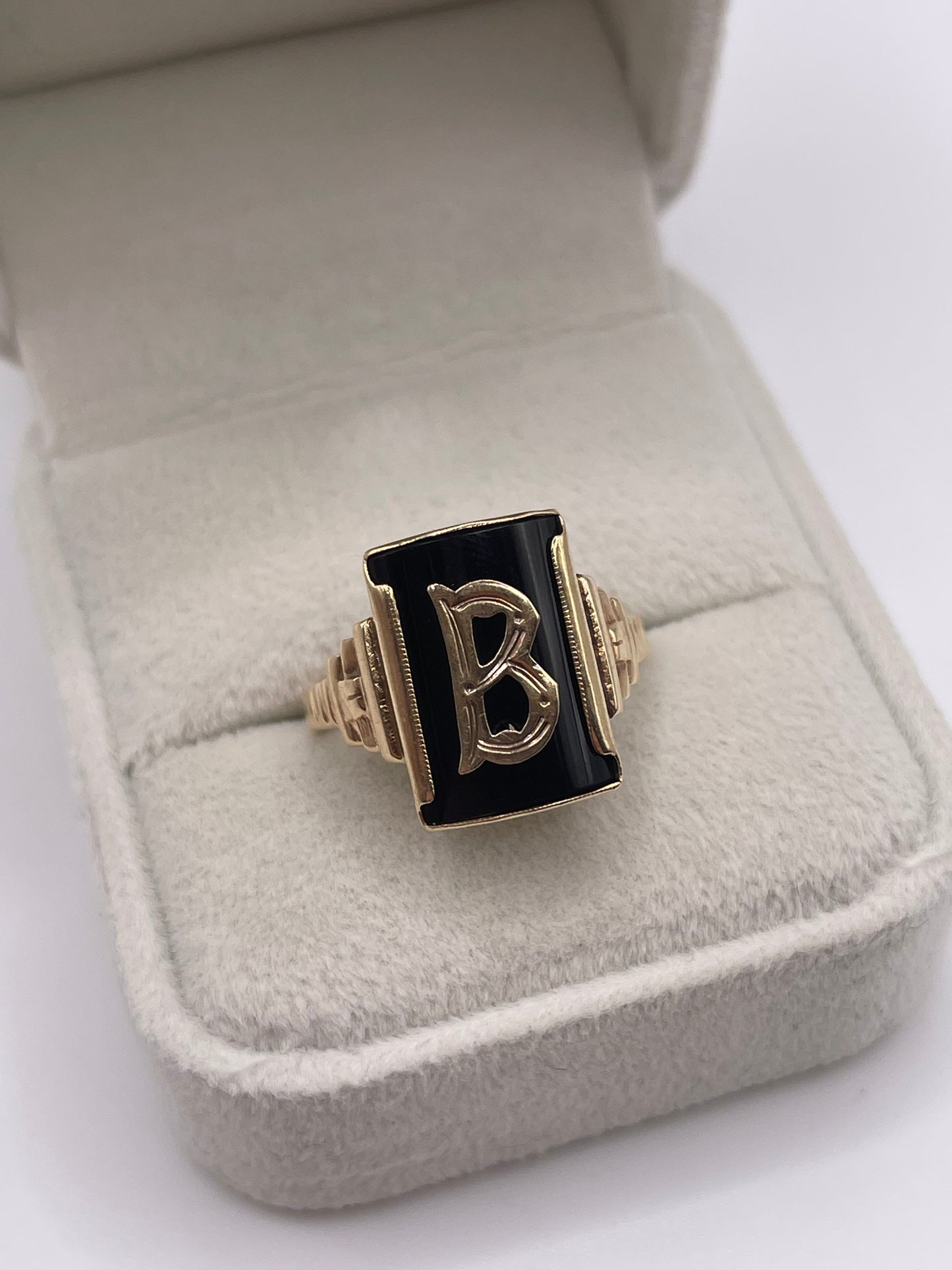 9ct gold onyx initial ring