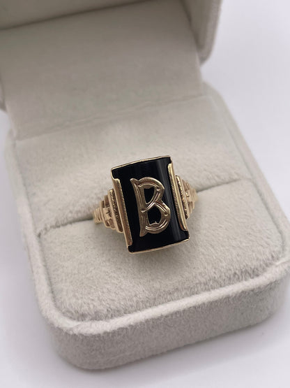 9ct gold onyx initial ring