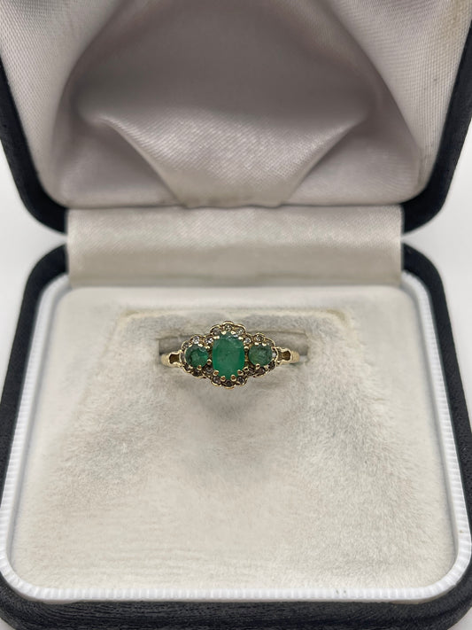 9ct gold emerald and diamond ring