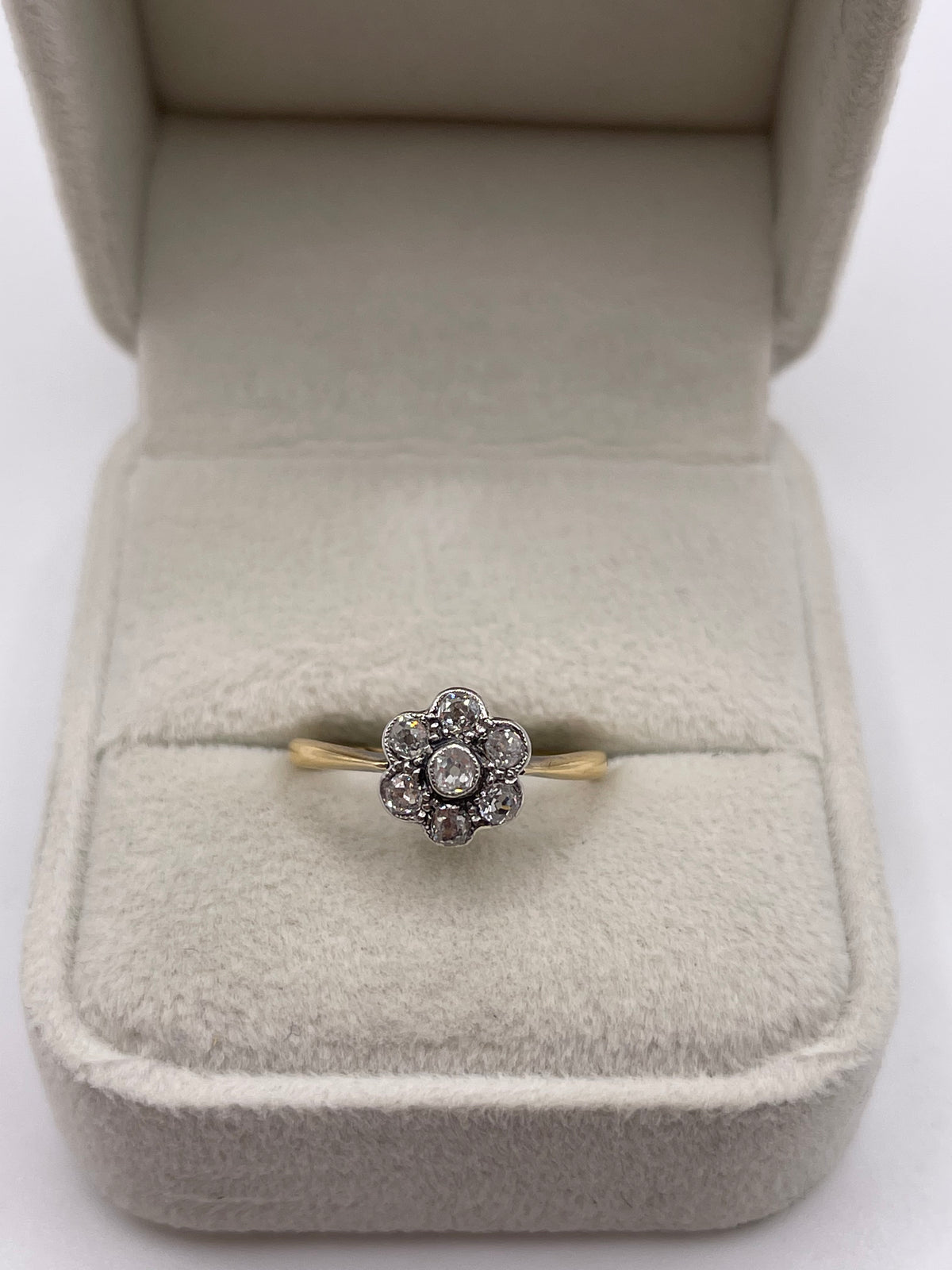 18ct gold platinum old cut diamond cluster ring