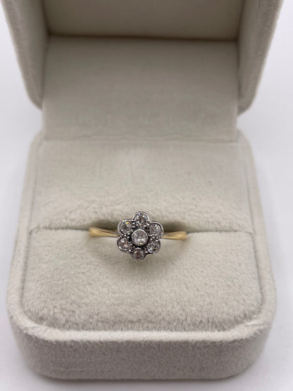 18ct gold platinum old cut diamond cluster ring