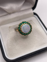Load image into Gallery viewer, 14ct rose gold black opal and emerald ring
