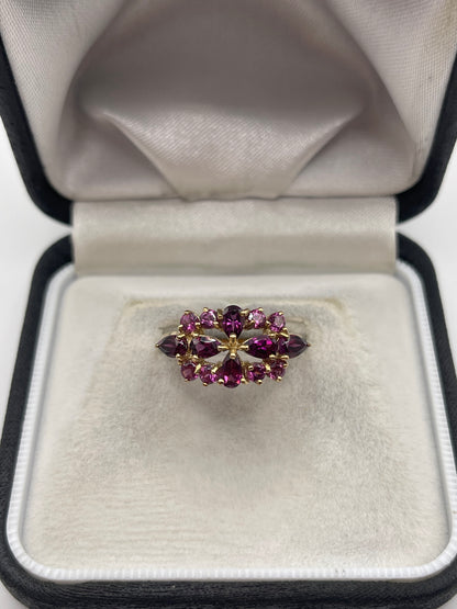 9ct gold almandine garnet cluster ring