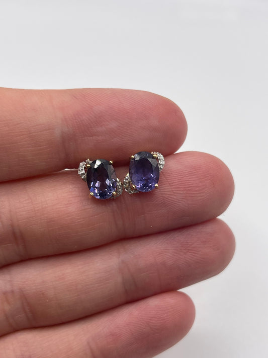 9ct gold blueberry quartz and diamond earrings