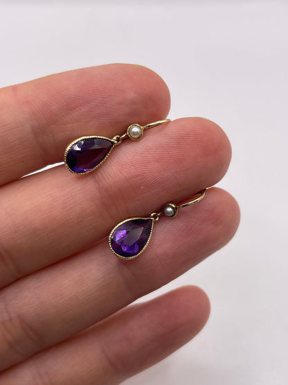 9ct gold amethyst and pearl earrings