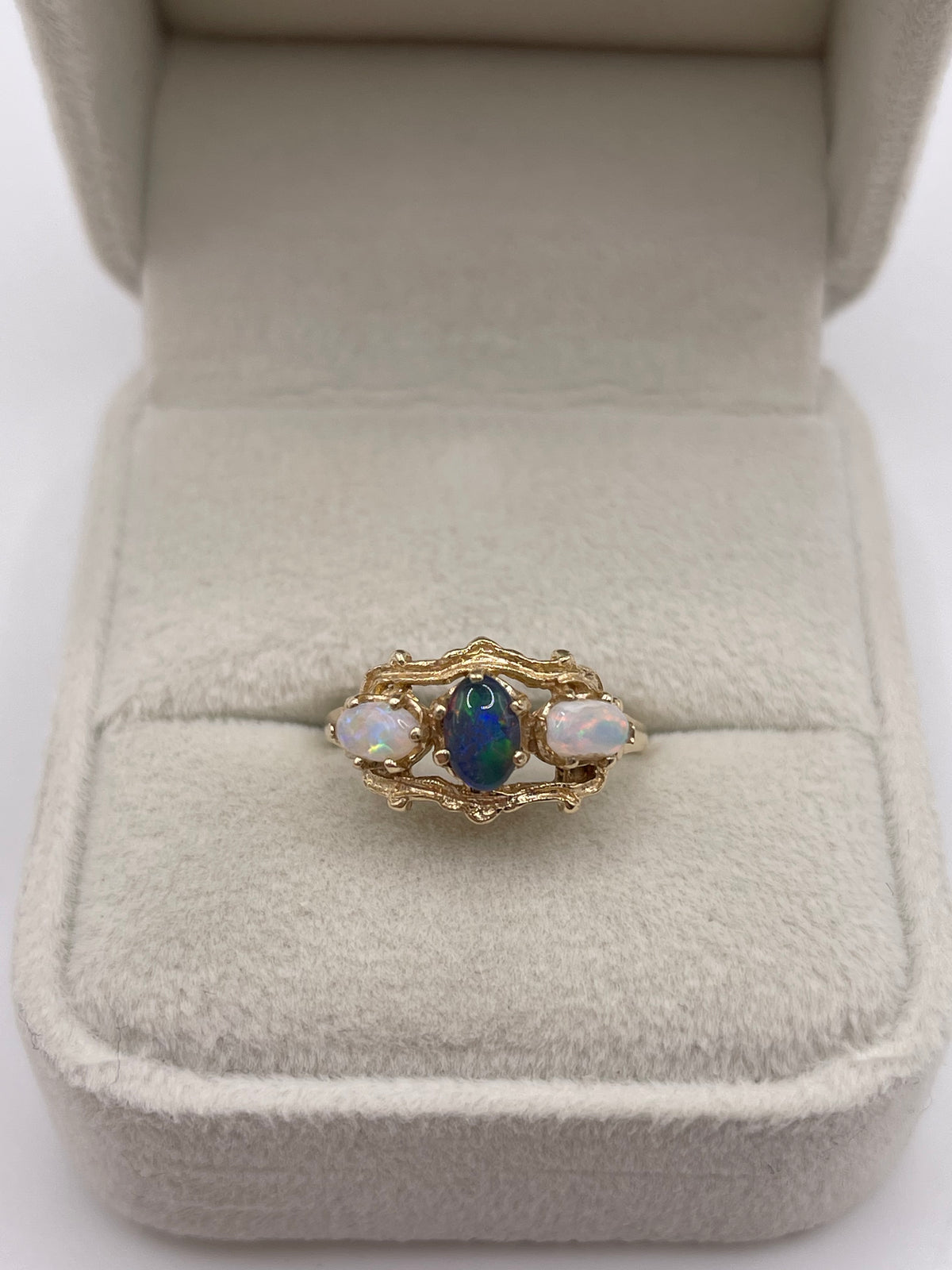 9ct gold black opal triplet and opal ring