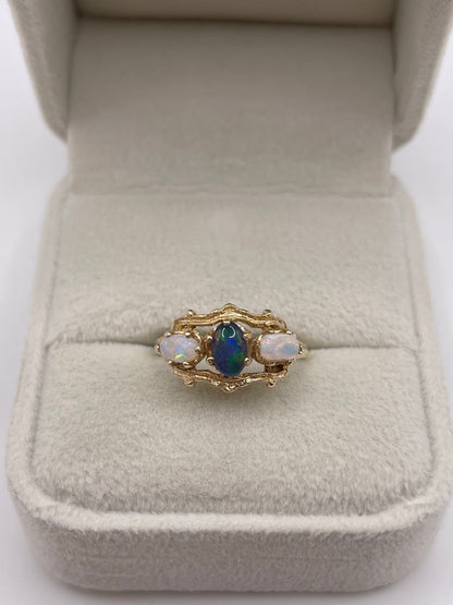 9ct gold black opal triplet and opal ring