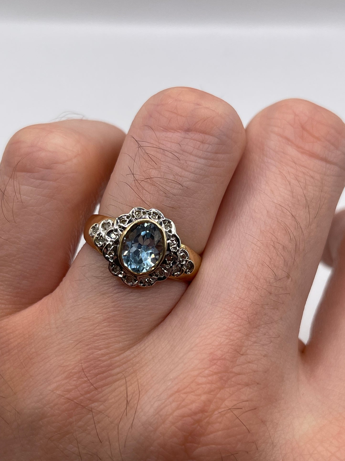 9ct gold aquamarine and diamond ring