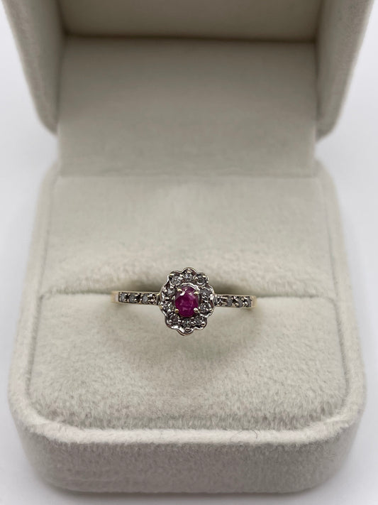 9ct gold ruby and diamond ring