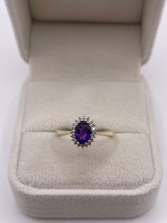 9ct gold amethyst and diamond ring