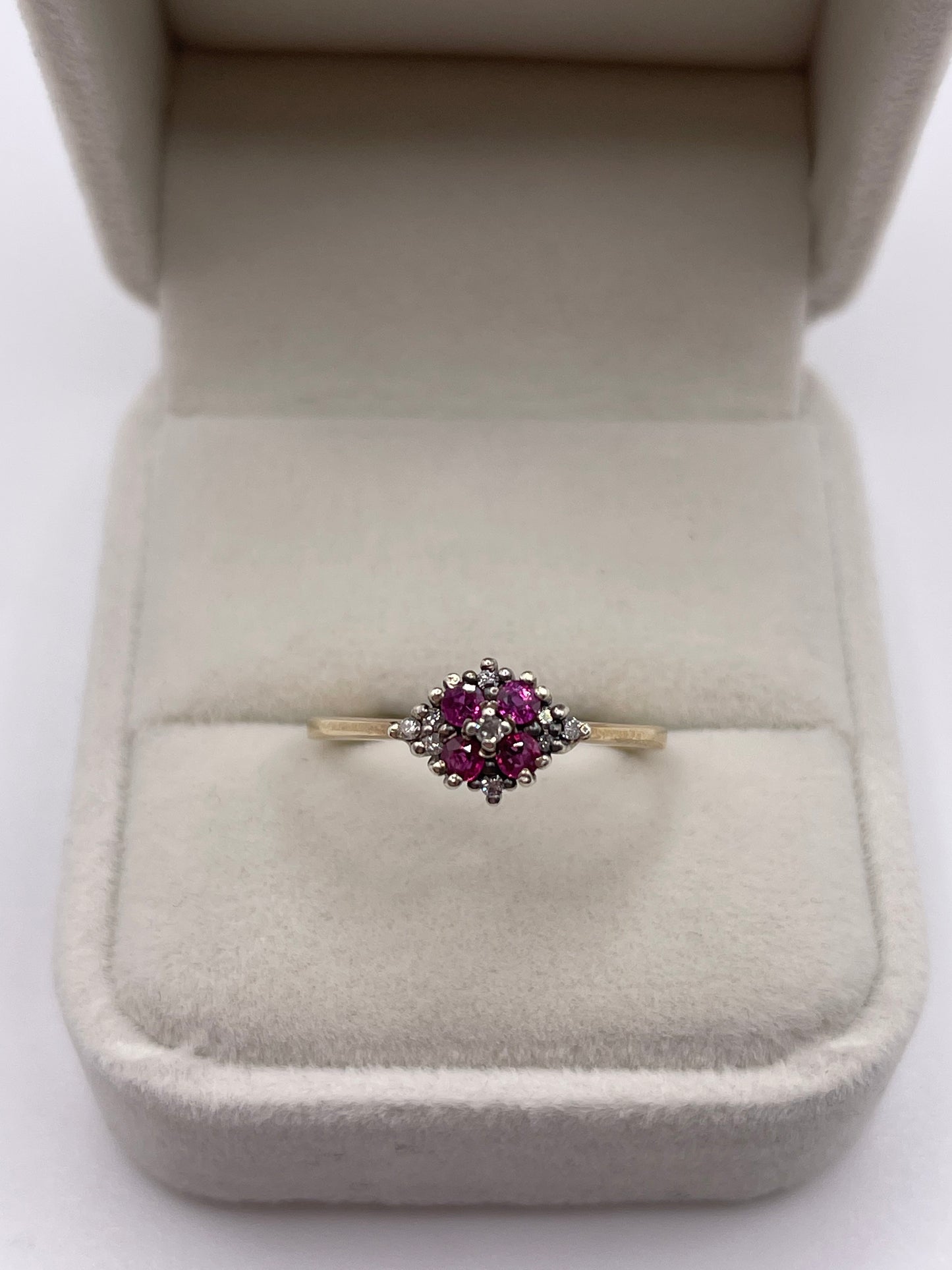 9ct gold ruby and diamond ring