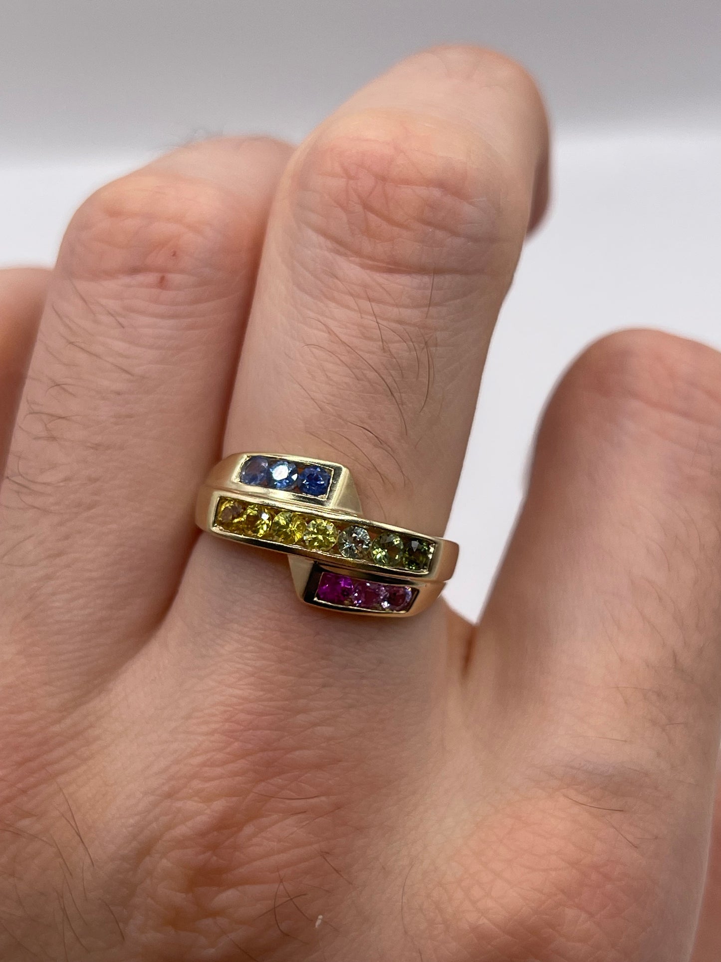 9ct gold multi coloured sapphire ring