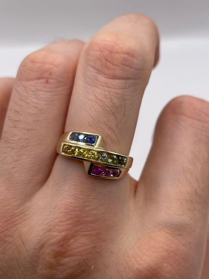 9ct gold multi coloured sapphire ring