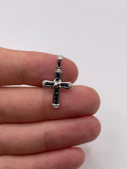 9ct white gold sapphire and diamond cross pendant