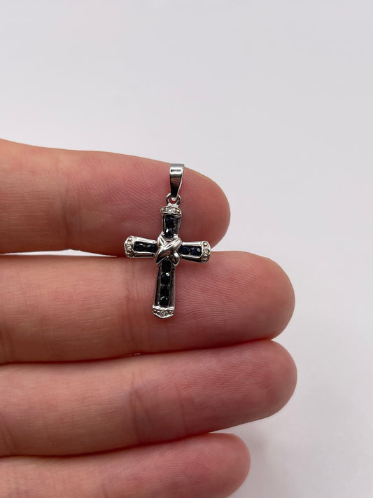 9ct white gold sapphire and diamond cross pendant