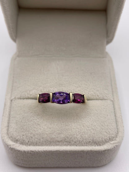 9ct gold amethyst and garnet ring