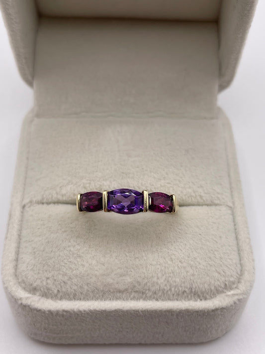9ct gold amethyst and garnet ring