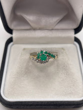 Load image into Gallery viewer, 9ct gold green agate and cz ring
