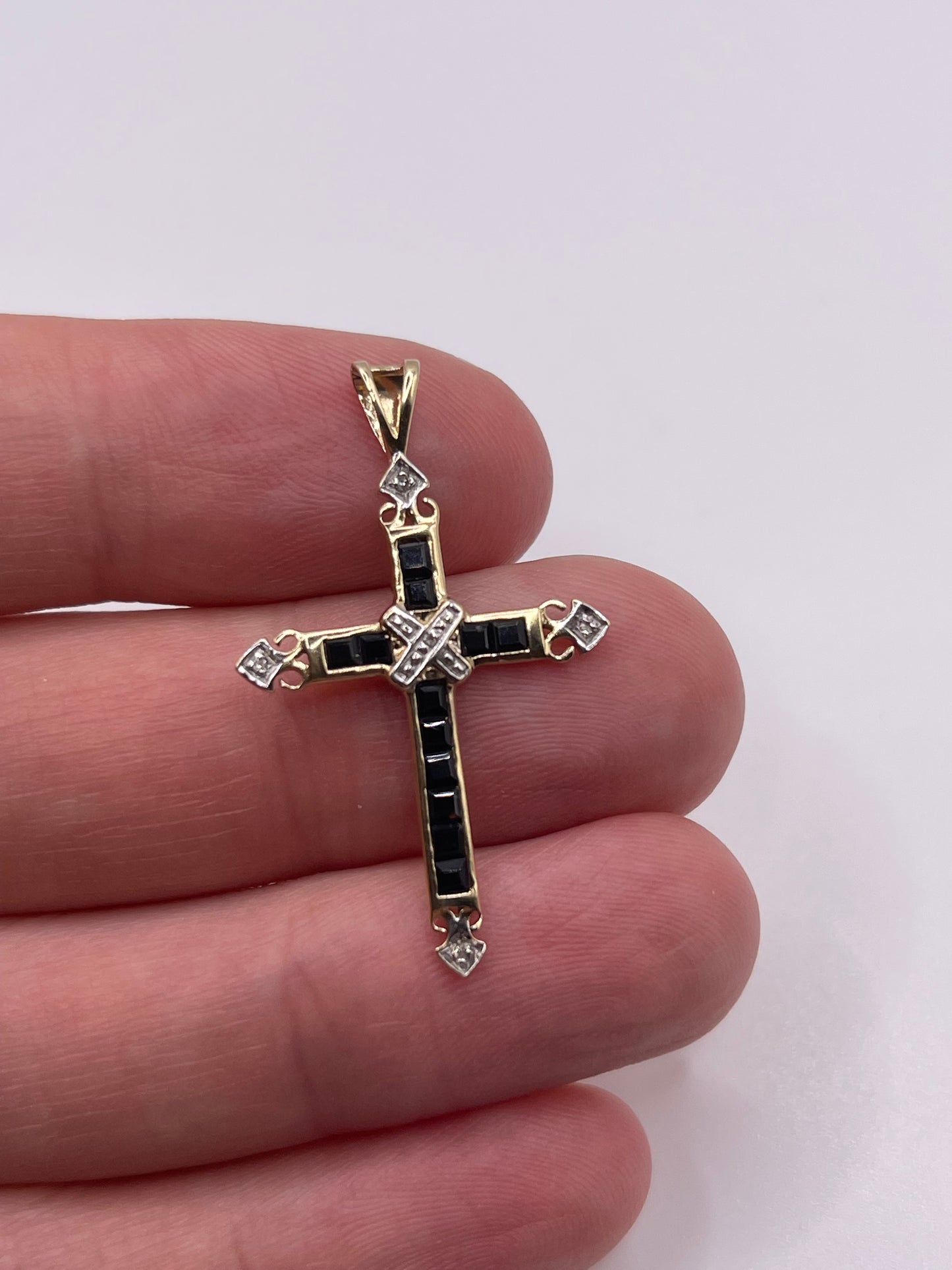 9ct gold sapphire and diamond cross pendant