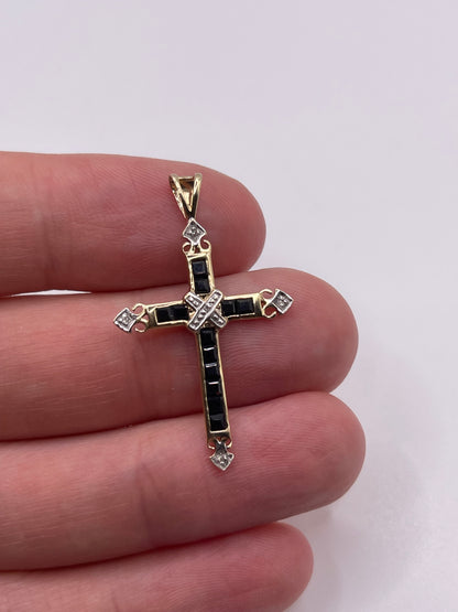 9ct gold sapphire and diamond cross pendant