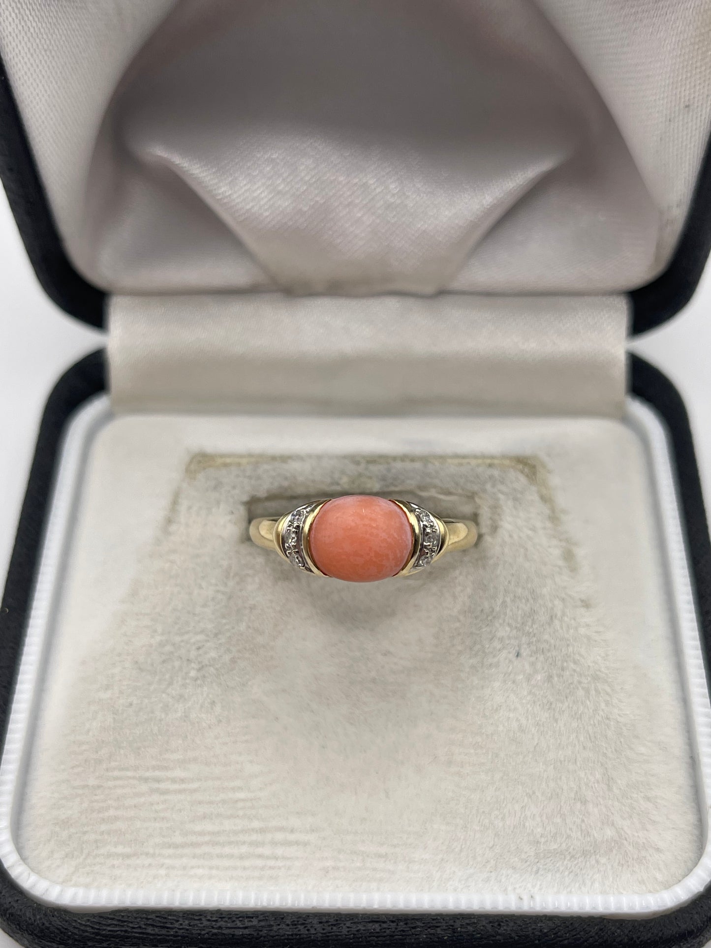 9ct gold coral and diamond ring