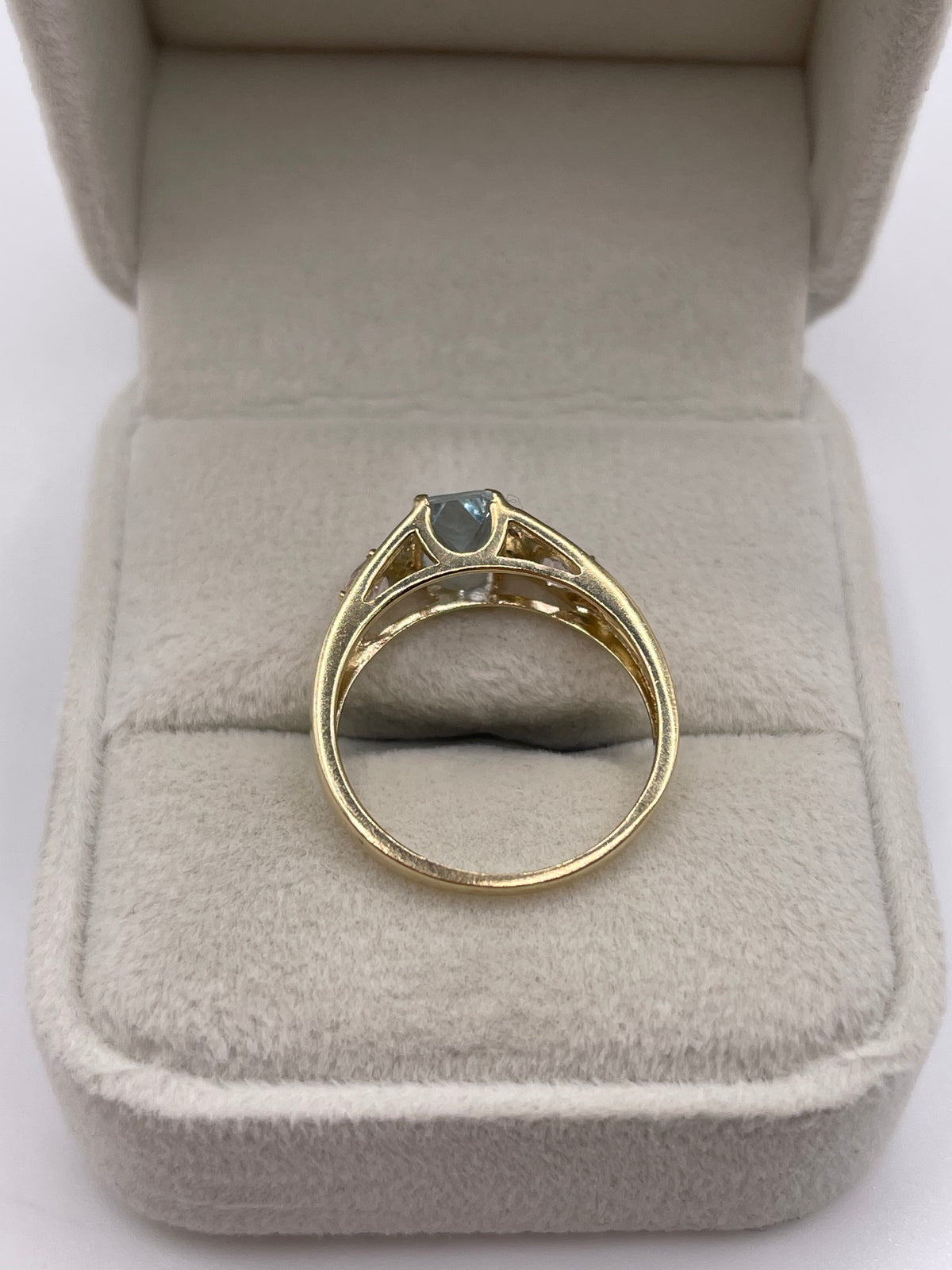 9ct gold aquamarine, kunzite and diamond ring