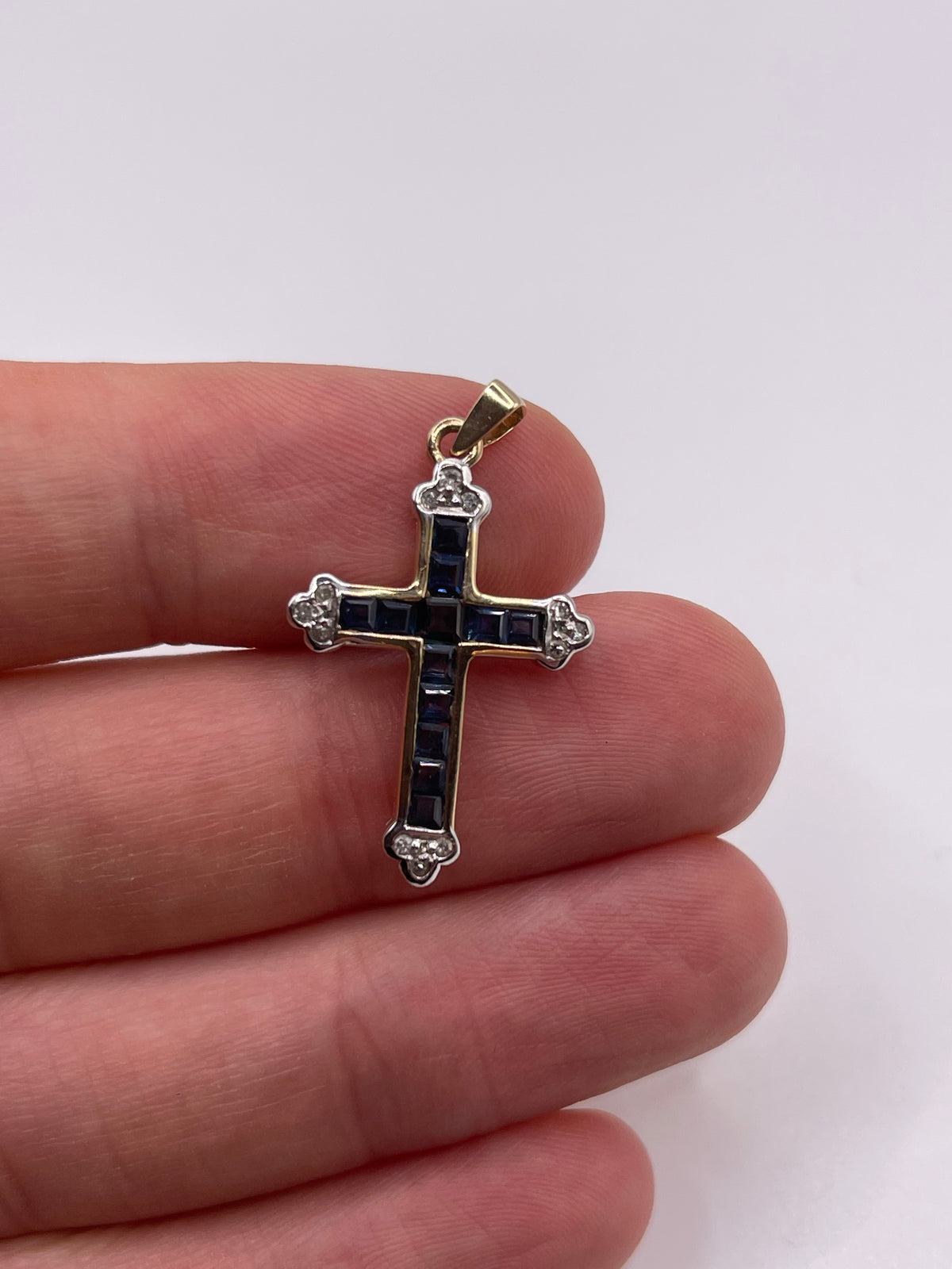 9ct gold sapphire and diamond cross pendant