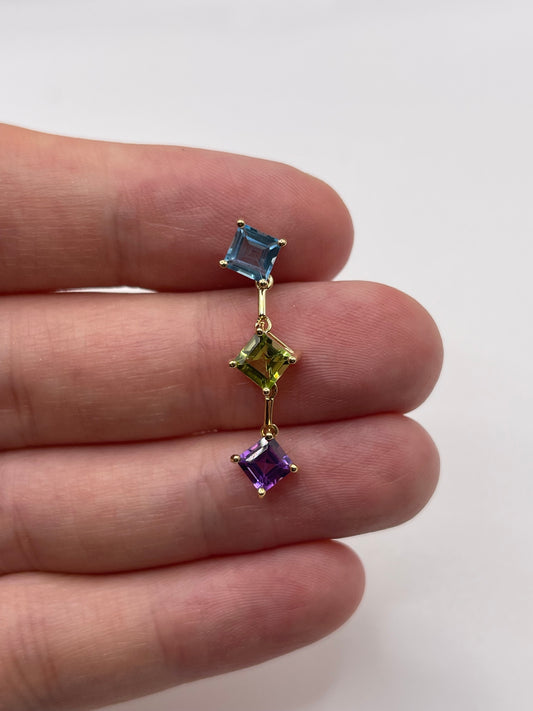 9ct gold topaz, peridot and amethyst pendant