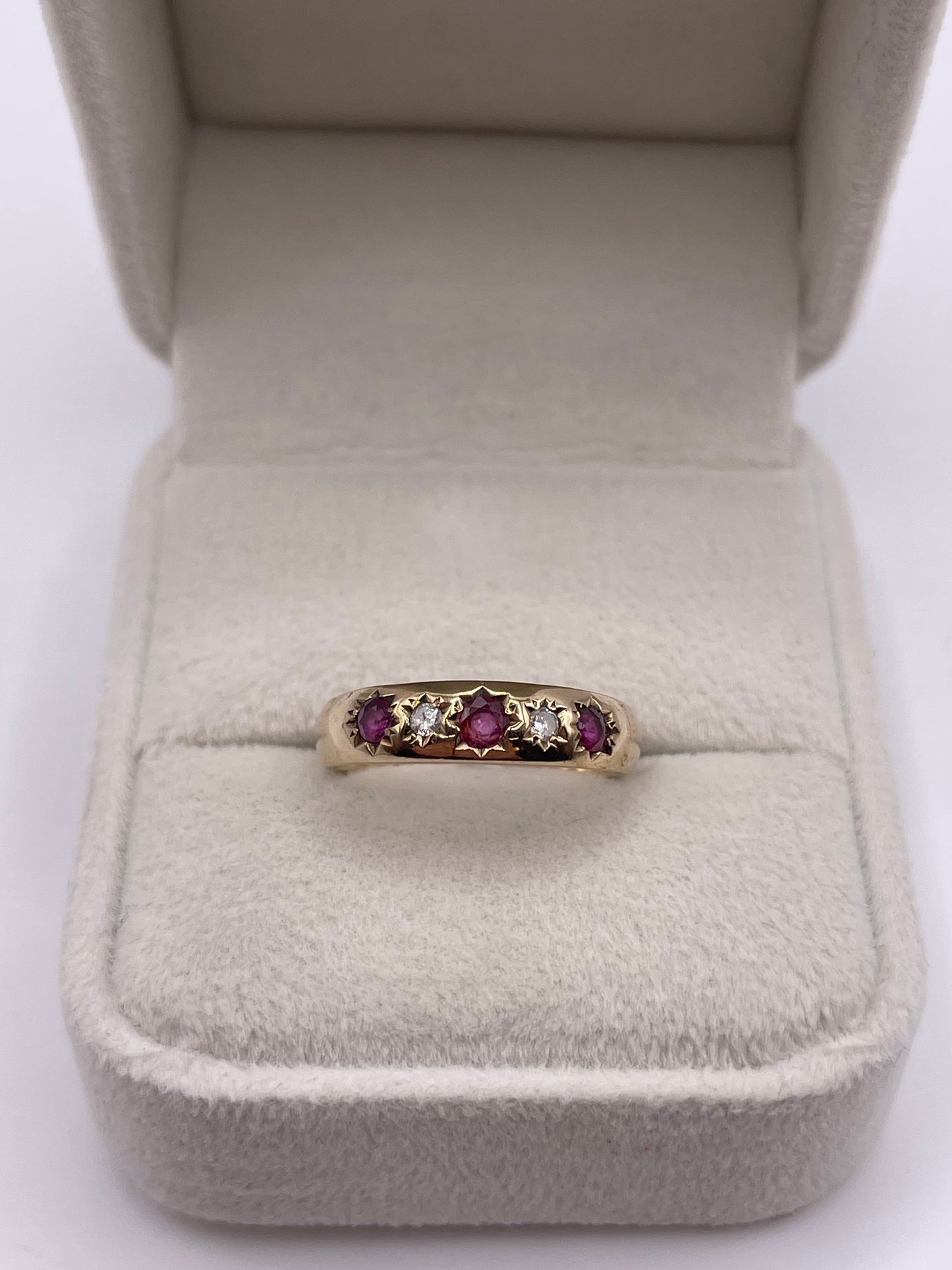 9ct gold ruby and diamond gypsy ring