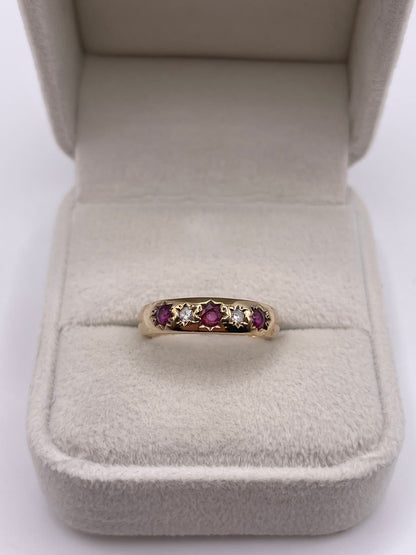 9ct gold ruby and diamond gypsy ring