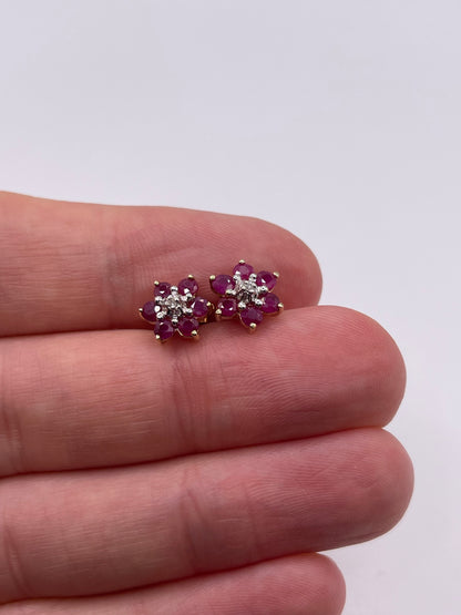 9ct gold ruby and diamond earrings