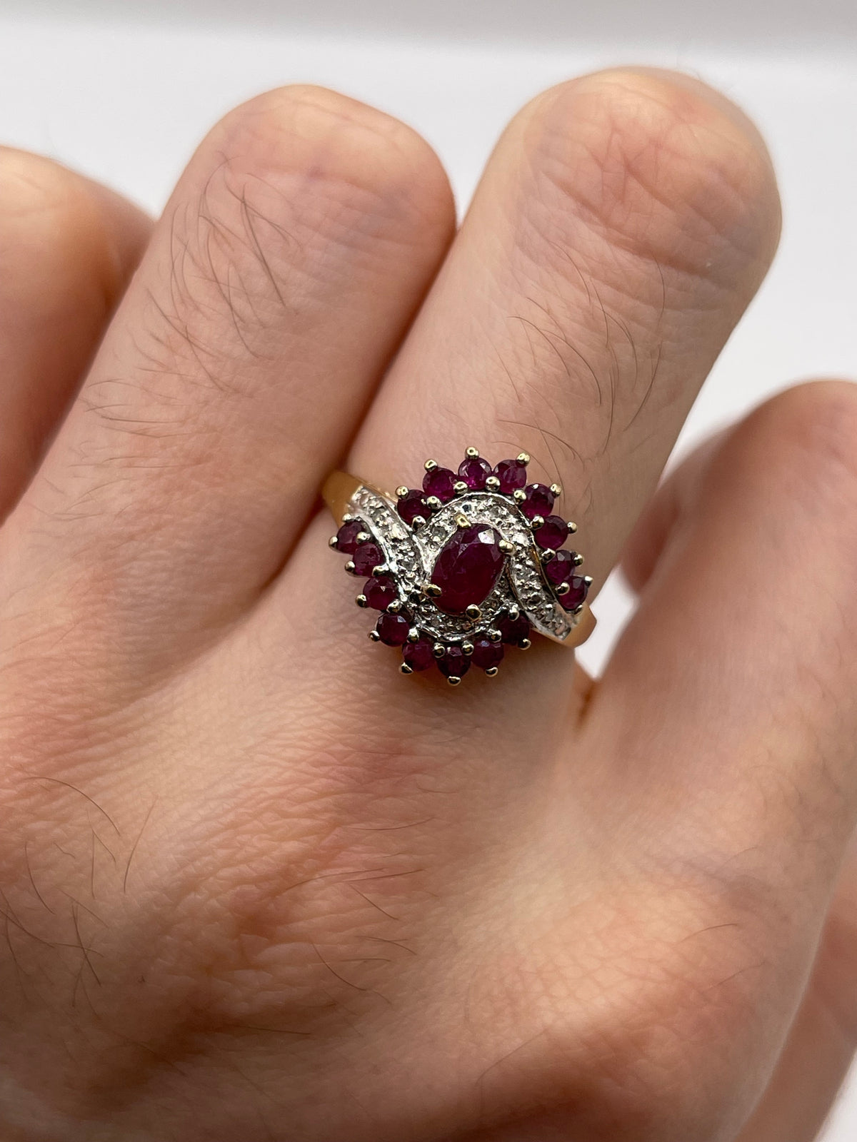 9ct gold ruby and diamond ring