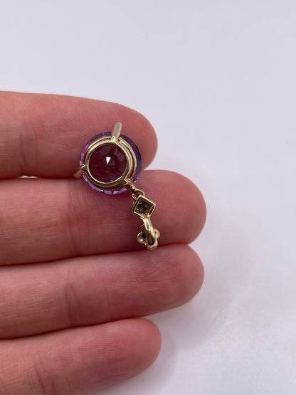 9ct gold amethyst, ruby and diamond pendant