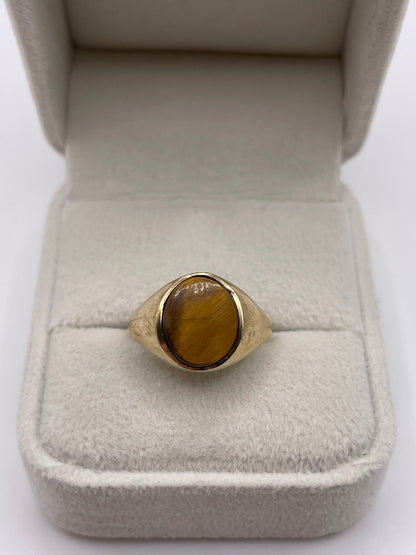 9ct gold tigers eye signet ring