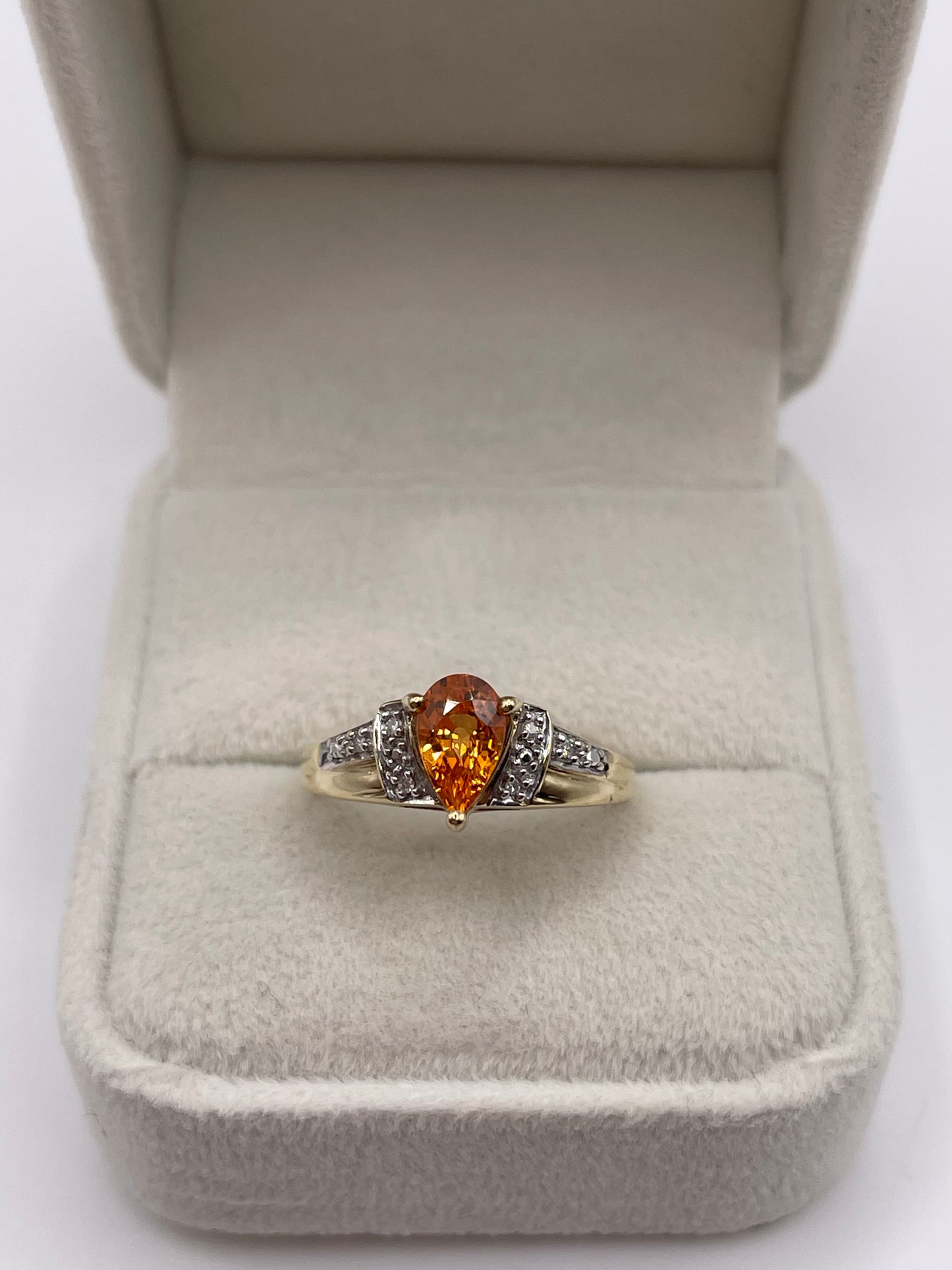 9ct gold orange sapphire and diamond ring