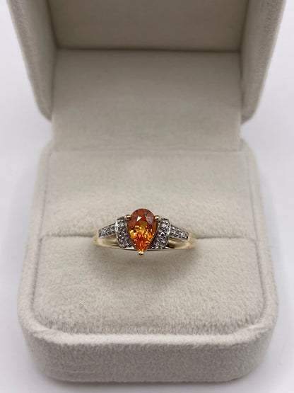 9ct gold orange sapphire and diamond ring