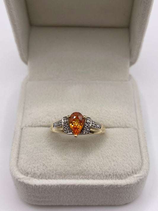 9ct gold orange sapphire and diamond ring