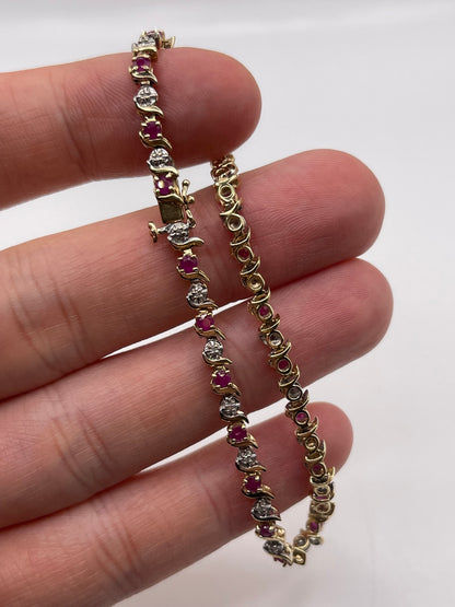 9ct gold ruby and diamond bracelet