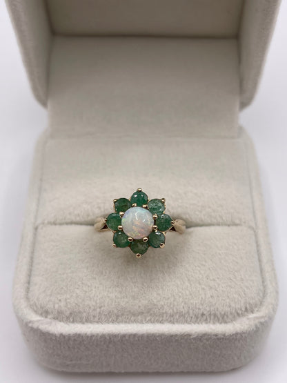 9ct gold opal and emerald ring