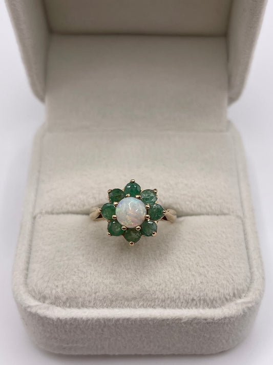 9ct gold opal and emerald ring