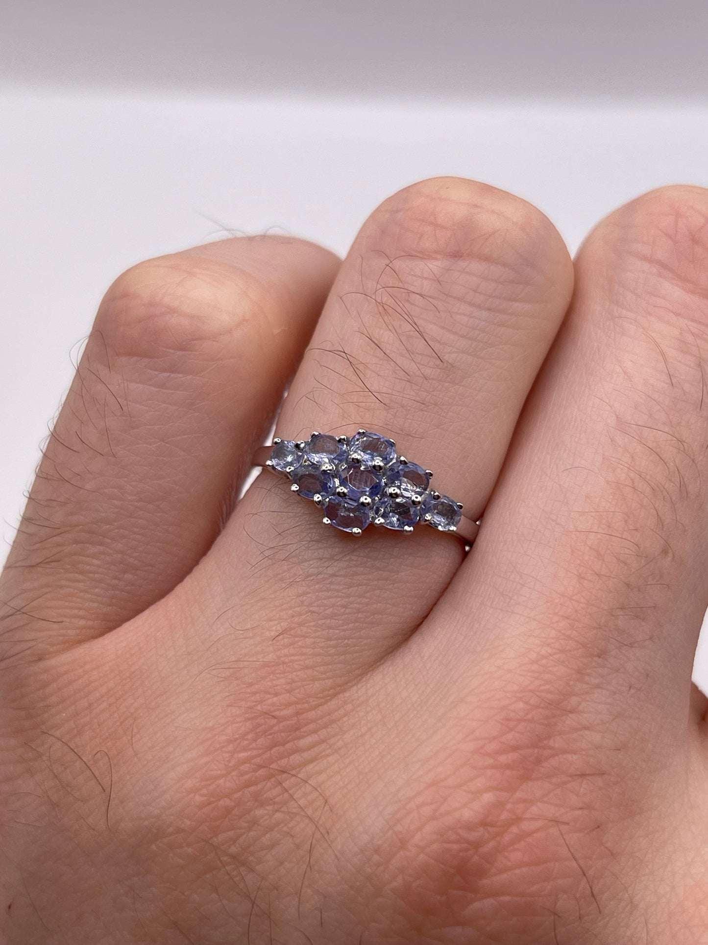 9ct white gold tanzanite cluster ring