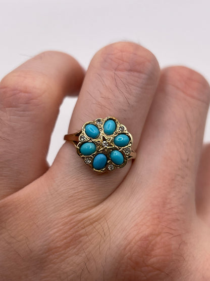 9ct gold turquoise and diamond ring