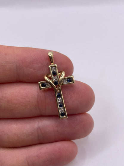 9ct gold sapphire and diamond cross pendant
