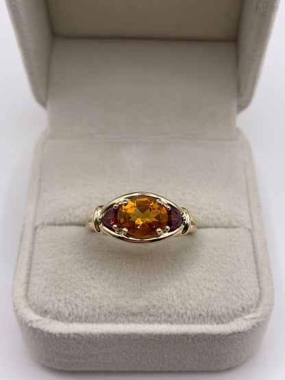 9ct gold citrine and garnet ring