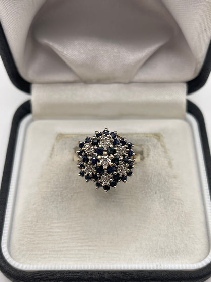 9ct gold sapphire and diamond cluster ring