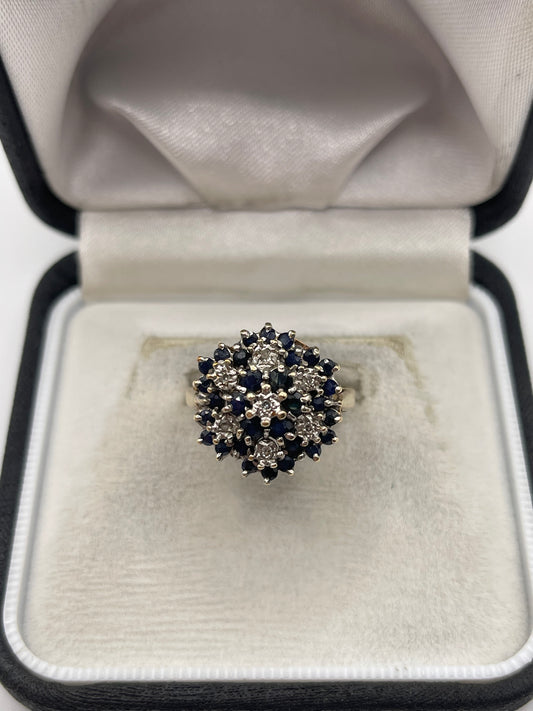 9ct gold sapphire and diamond cluster ring
